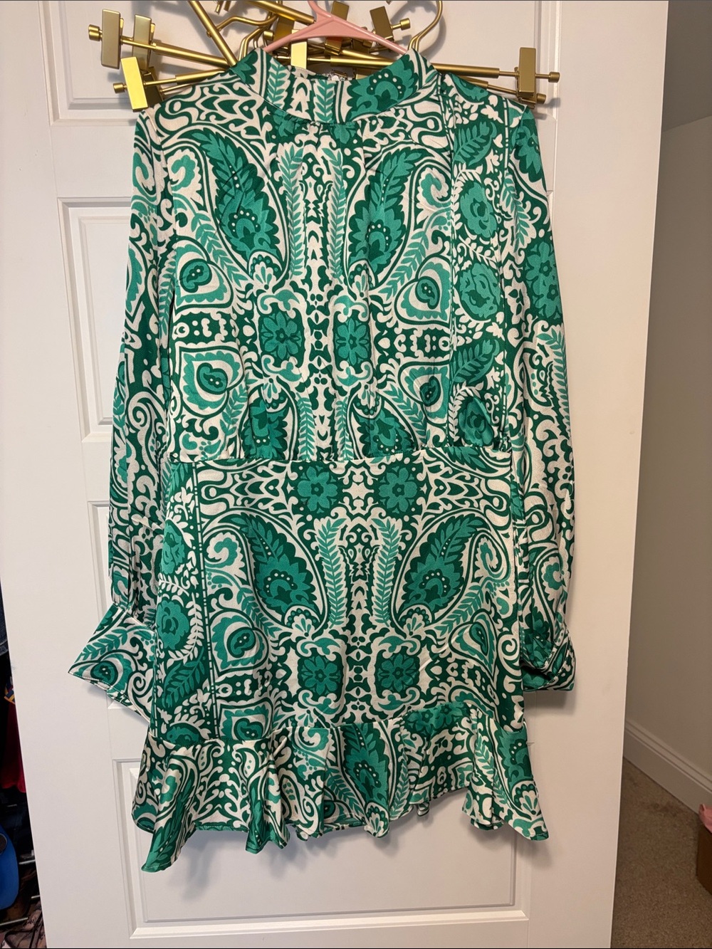Impressions Emerald Green Paisley Mini Dress